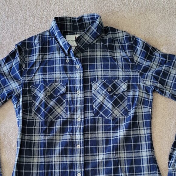 Roots Flannel Plaid Button Down Shirt Women's Size S Roots Canada Blue Gray Plai - Picture 2 of 8